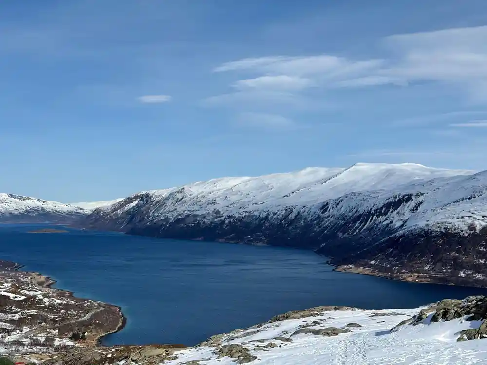 The fjord seen from the ridge, ice at its edge