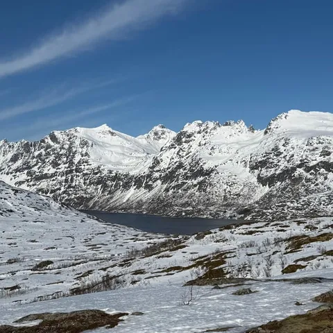 A snow-covered ridge above the fjord at Ersfjordbotn